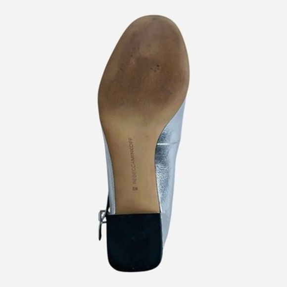Rebecca Minkoff Metallic Silver Leather Ankle Strap Pumps Women\'s Shoes 8M Good